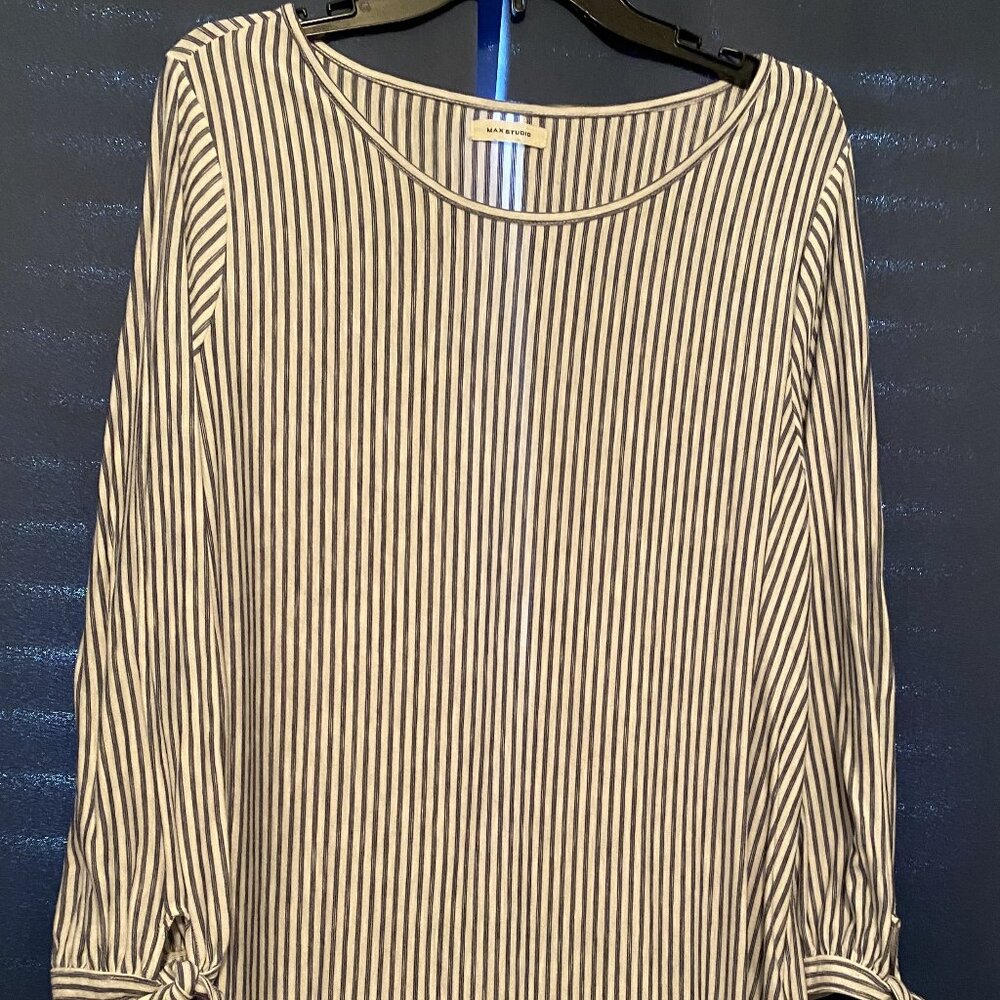 Max Studio Navy/White Striped Blouse